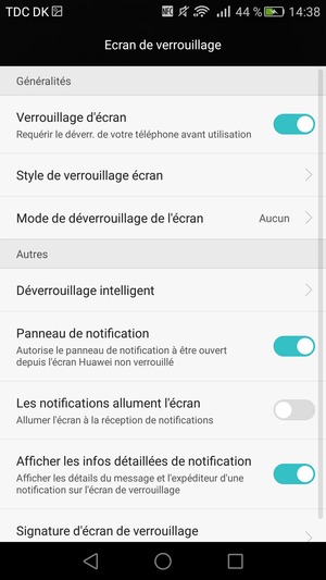 Sélectionnez Mode de déverrouillage de l'écran