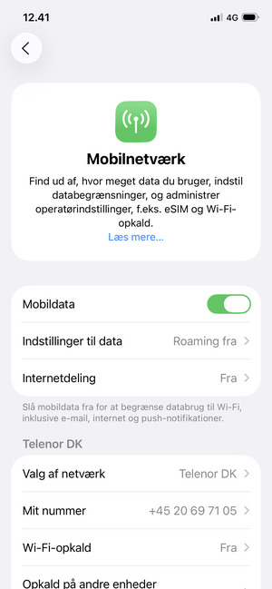 Vælg Indstillinger til data