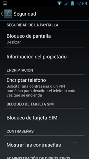 Para activar su bloqueo de pantalla, vaya al menú Seguridad y seleccione Bloqueo de pantalla