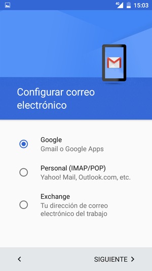Seleccione Google y luego seleccione SIGUIENTE
