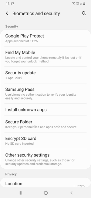Scroll to and select Other security settings