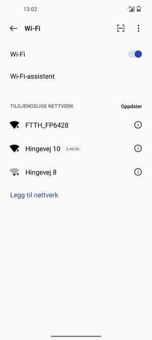 Velg det trådløse nettverket du vil koble til