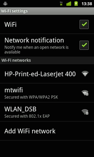 Select the wireless network you want to connect to