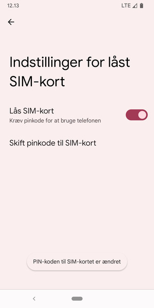 Din PIN-kode til SIM-kort er nu ændret