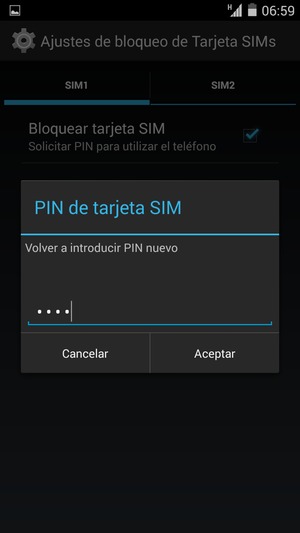 Confirme su nuevo PIN de tarjeta SIM y seleccione Aceptar