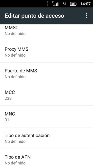 Desplácese hacia abajo e introduzca la información MMS