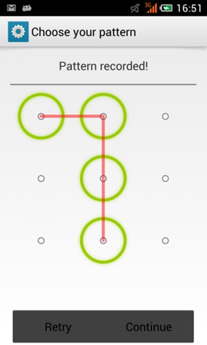 Draw an unlock pattern and select Continue