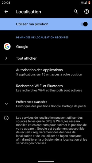 Désactiver le Utiliser ma position