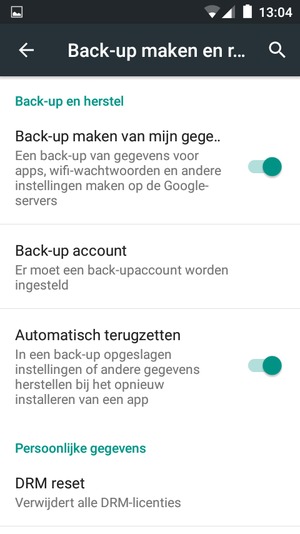Selecteer Back-up account