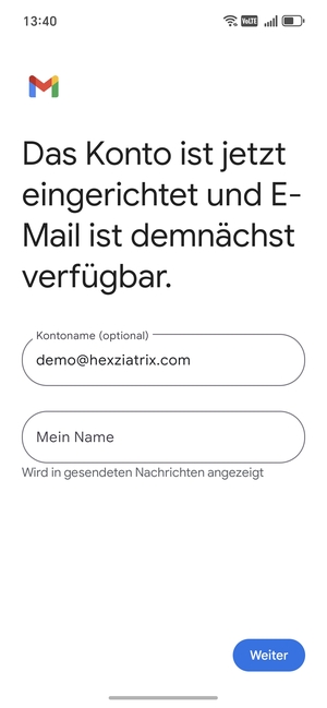 Geben Sie Ihrem Konto einen Namen und geben Sie Ihren Namen ein. Wählen Sie Weiter