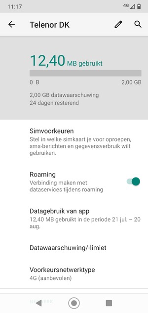Schakel Roaming in of uit