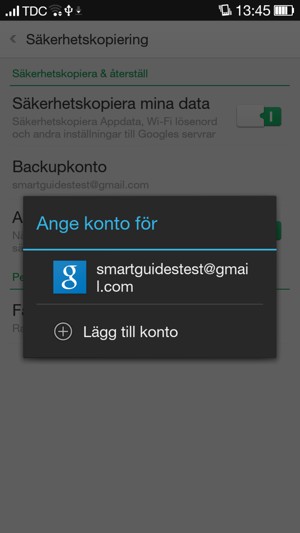 Tryck på ditt säkerhetskopieringskonto