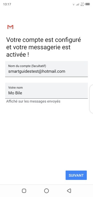Donnez un nom à votre compte et saisissez votre nom. Sélectionnez SUIVANT