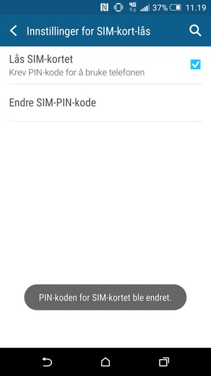 SIM PIN er endret