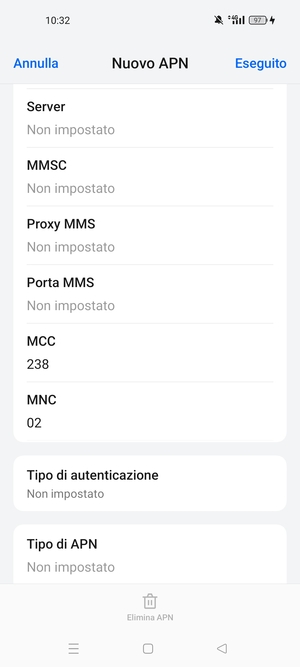 Scorri verso il basso e inserisci le informazioni di internet