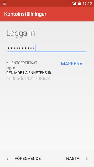 Ange ditt lösenord och välj NÄSTA