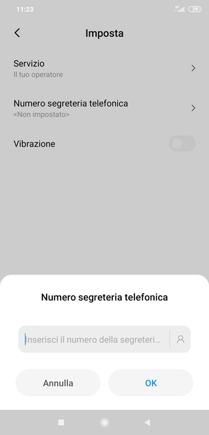 Inserisci Numero segreteria telefonica e seleziona OK