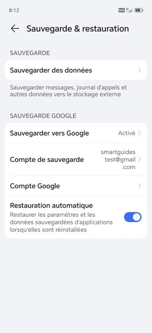 Sélectionnez Compte de sauvegarde