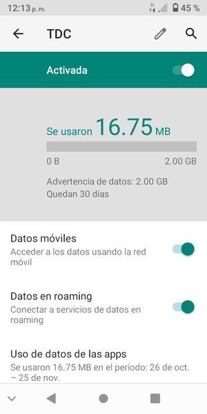 Activar o desactivar Datos en roaming