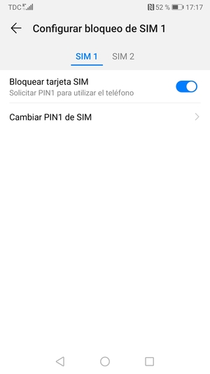 Seleccione SIM 1 o SIM 2 y seleccione Cambiar PIN de SIM