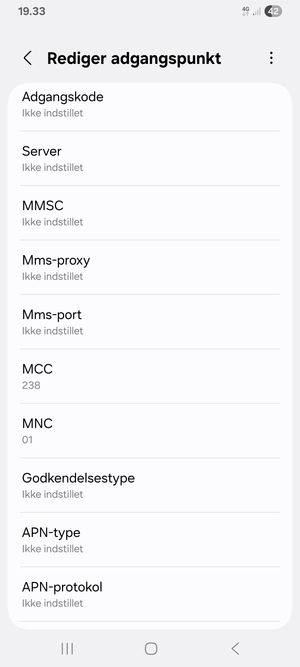 Scroll ned og indtast internet-oplysninger