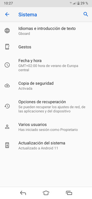 Seleccione Actualización del sistema
