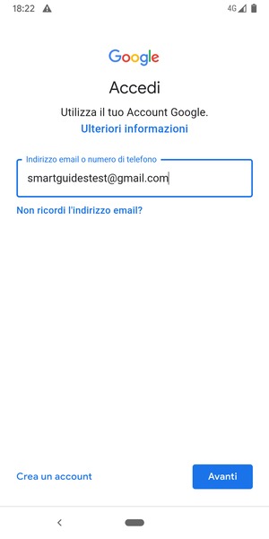Inserisci il tuo indirizzo email e seleziona Avanti