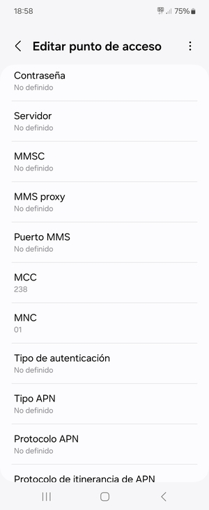 Desplácese hacia abajo e introduzca la información de Internet