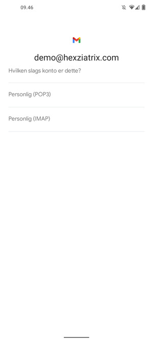 Vælg Personlig (POP3) eller Personlig (IMAP)