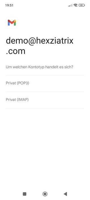 Wählen Sie Privat (POP3) oder Privat (IMAP)