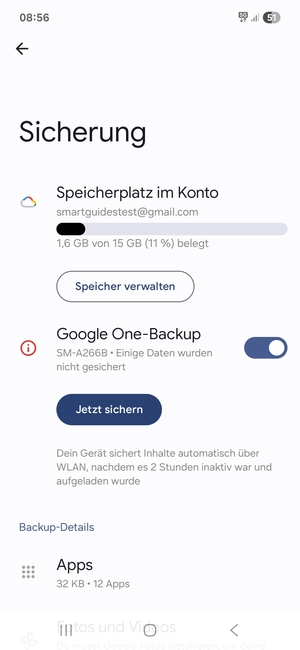 Wählen Sie Speicherplatz im Konto