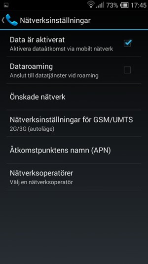 Välj Åtkomstpunktens namn (APN)
