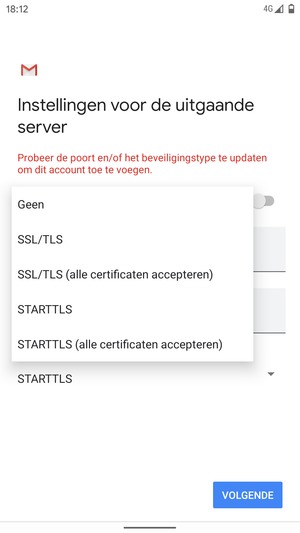 Selecteer Geen en VOLGENDE