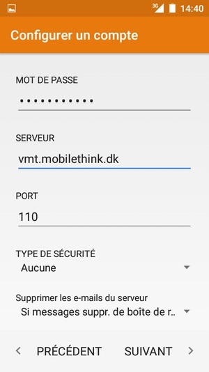 Saisissez l'adresse du serveur sortant