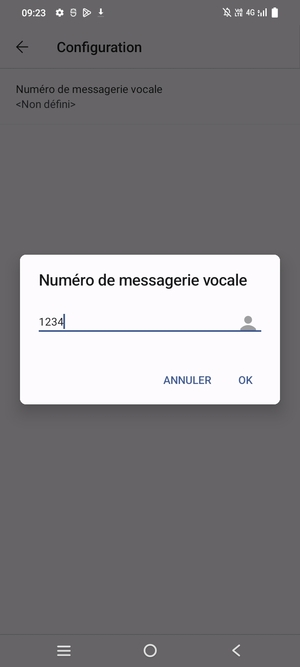 Saisissez le Numéro de messagerie vocale et sélectionnez OK