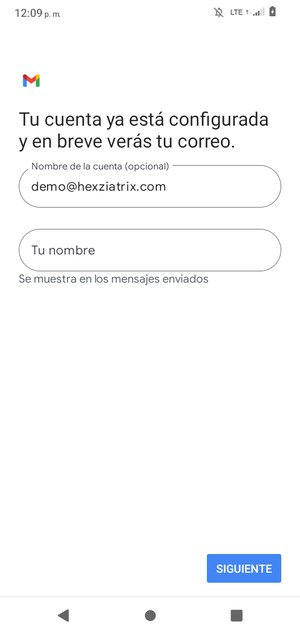 Déle a su cuenta un nombre y escriba su nombre. Seleccione SIGUENTE