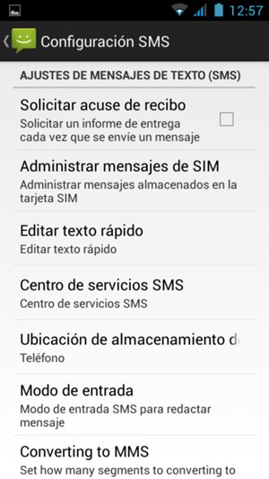 Seleccione Centro de servicios SMS