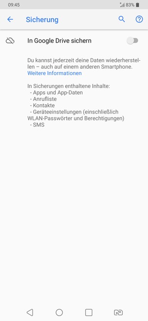 Schalten Sie Auf Google Drive sichern ein