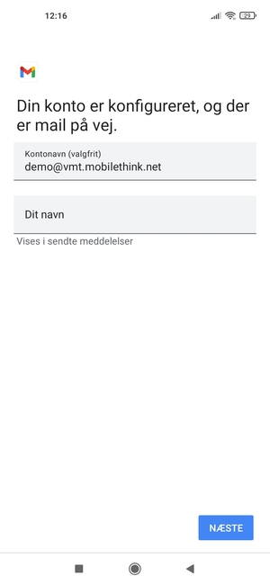 Giv din konto et navn og indtast dit navn. Vælg NÆSTE