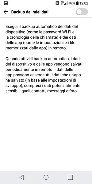 Attiva Backup dei miei dati