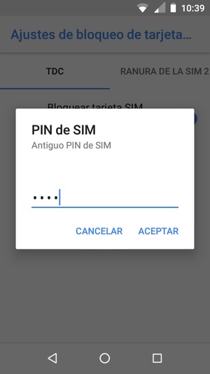 Introduzca su Antiguo PIN de SIM y seleccione ACEPTAR
