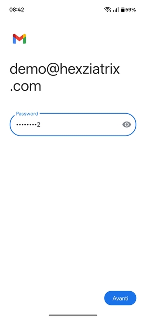 Inserisci la tua password e seleziona Avanti