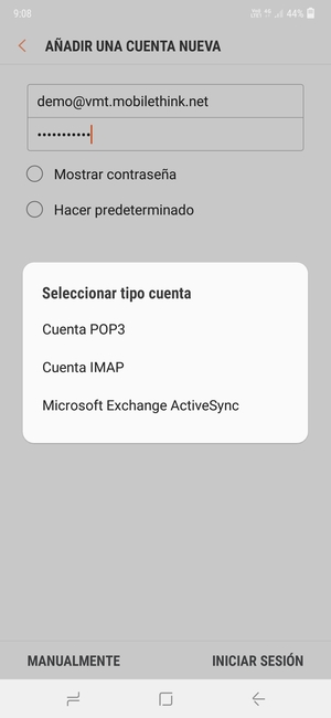 Seleccione Cuenta POP3 o Cuenta IMAP