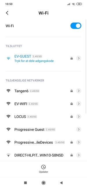 Du er nu tilsluttet Wi-Fi netværket