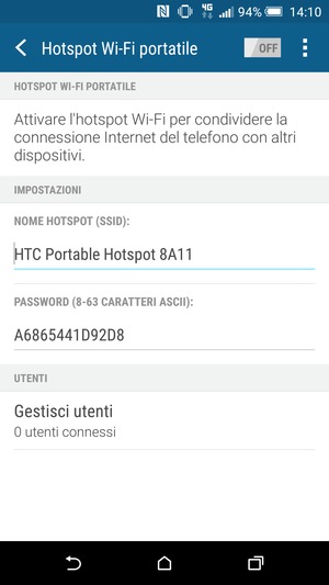 Inserisci una password di almeno 8 caratteri e abilita Hotspot Wi-Fi portatile