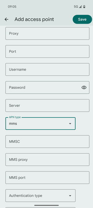 Scroll down and enter MMS information