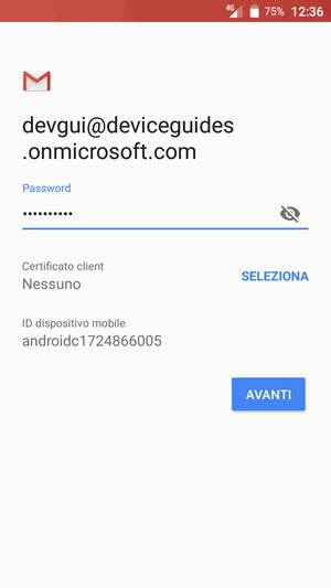 Inserisci la tua password e seleziona AVANTI