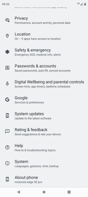 Scroll to and select System updates