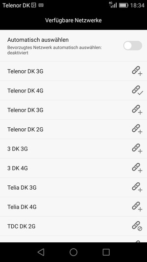 Wählen Sie einen Netzbetreiber von der Liste