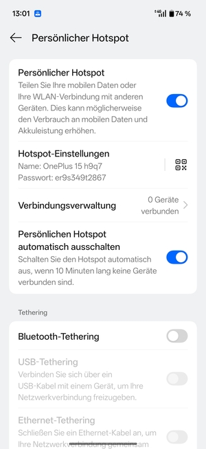 Ihr Handy ist jetzt für die Verwendung als Modem eingerichtet